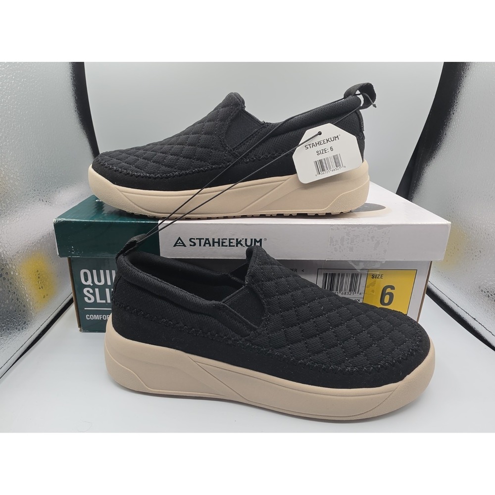 Staheekum Women Black Quilted Slip-On Pull Tab Low Top Sneakers Size 6